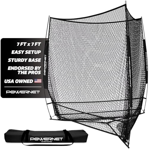 PowerNet Triple Threat Baseball Net, 3 Way 7' x 7' Batting, Hitting & Pitching Net Covers 147 Sq Ft, Softball Baseball Training Equipment, Baseball Practice Net - color: Black