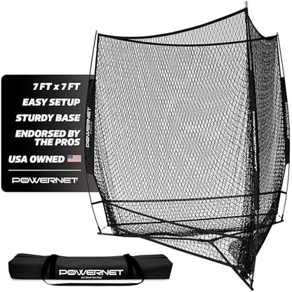 PowerNet Triple Threat Baseball Net, 3 Way 7' x 7' Batting, Hitting & Pitching Net Covers 147 Sq Ft, Softball Baseball Training Equipment, Baseball Practice Net - color: Black