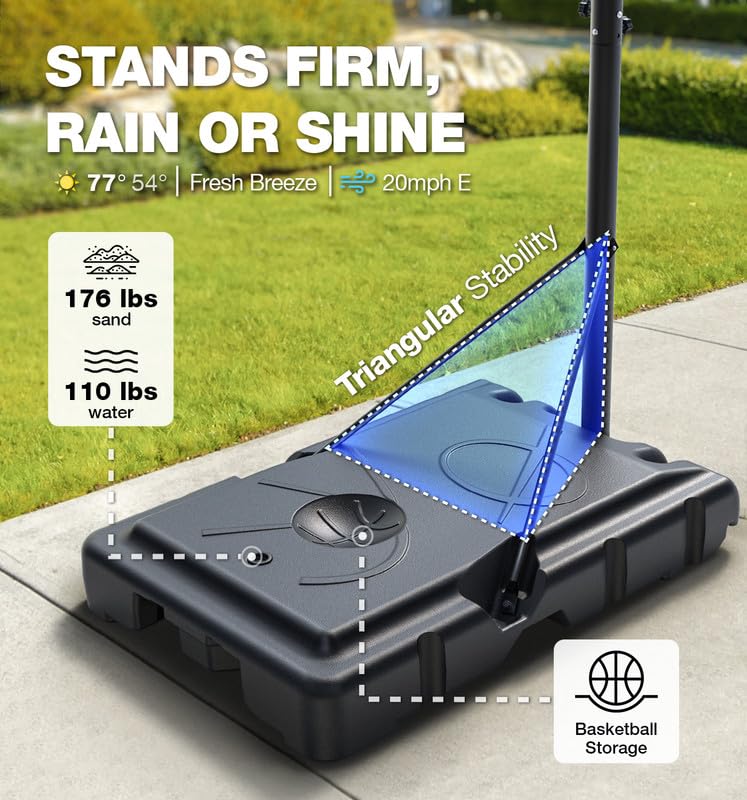 Basketball Hoop,Portable Basketball Hoop System for Outdoor, Adjustable Height 5.7-10ft 45in Backboard Basketball Goal for Kids Teen and Adult