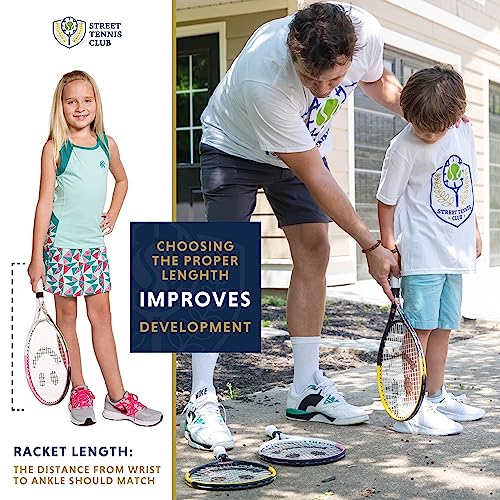 Kids Tennis Racket with Training Videos – Aluminum Youth Tennis Racket with Neoprene Handle for Children Age 5-12 – Learn Faster and Play Better by Street Tennis Club - color: Boys, size: 25