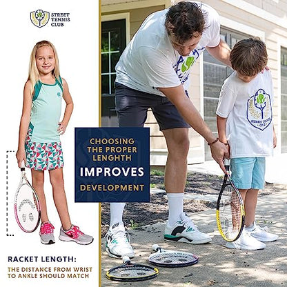 Kids Tennis Racket with Training Videos – Aluminum Youth Tennis Racket with Neoprene Handle for Children Age 5-12 – Learn Faster and Play Better by Street Tennis Club - color: Boys, size: 25