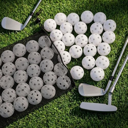 300 Pcs Plastic Practice Golf Ball 42mm PU Foam Balls with Mesh Bag Hollow Limited Flight Training Ball for Backyard, Driving Range, Golf Swing Practice, Bright High Visibility