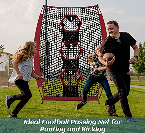 Football Throwing Target Net - Quarterback Training with 3 Pockets Heavy-Duty Fiberglass Poles & Polyester Portable Accuracy Practice for Backyard/Team Drills Youth Players - size: 5X7FT