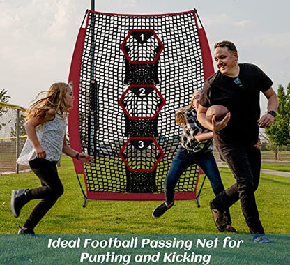 Football Throwing Target Net - Quarterback Training with 3 Pockets Heavy-Duty Fiberglass Poles & Polyester Portable Accuracy Practice for Backyard/Team Drills Youth Players - size: 5X7FT
