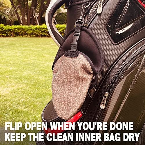 Golf Club Cleaner & Ball Cleaning Bag,Original Three-Layer Fabric Waterproof Technology,Golfer's Ultimate Green Clean Scrub Equipment Accessories,Removable Clips to Support Machine Washing - color: Black