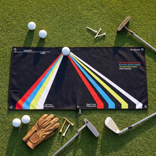 2 Pcs 31.9 x 15 Golf Towel Training Aid Portable Golf Trainer Alignment Towel for for Beginner Golfers Ball Position Putting Chipping Range Practice Build Consistency in Setup