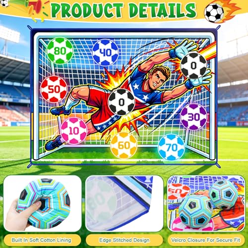 Soccer Ball Game Set for Kids Sticky Flannel Target with 2 Balls, Indoor Outdoor Backyard Shooting Toss Game, Sticky Soccer Ball Game Sports Toys Gift for Boys Girls 3-5 6-8 8-12 Year Old