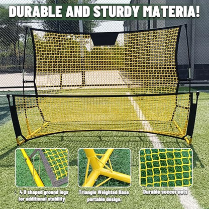 Seliyoo Dual-Sided Soccer Rebounder – Adjustable High/Low Nets for Volleys & Ground Passes, Portable Training Board for 2 Players, Teams & Home Backyard Use