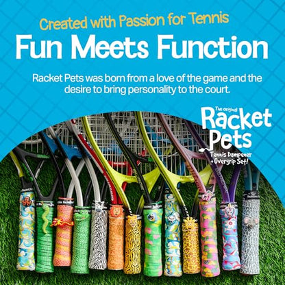 Racket Pets Kids Tennis Racket Dampener & Matching Overgrip Tape, Performance Shock Absorbing Dampener for Tennis Racket & Fun Animal Print Tennis Wrap Grip Tape - style: Octopus