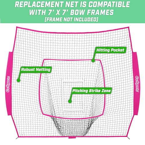 GoSports Replacement 7 x 7 ft Baseball Net - NET ONLY - Frame NOT Included - Choose Your Color - color: Pink