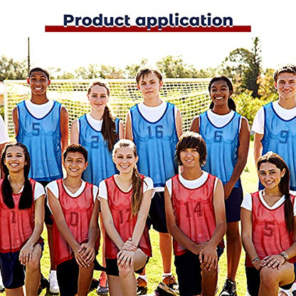 Boyiee Pinnies Scrimmage Vests, Nylon Mesh Team Practice Jersey Youth Pinnies for Sports Basketball Soccer Football - color: Red and Blue