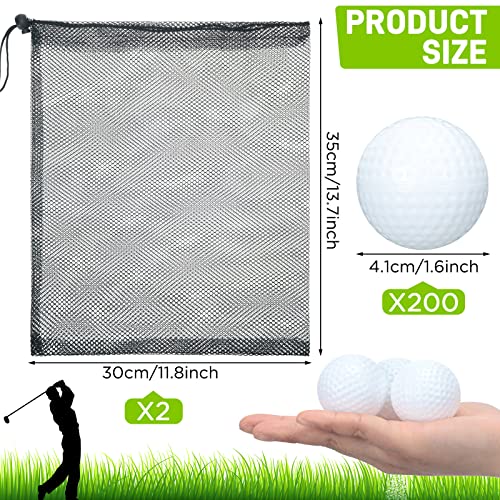 Yunsailing 200 Pcs Plastic Practice Golf Balls Limited Flight Training Golf Balls with 2 Mesh Bags for Indoor Outdoor Backyard Driving Range(White)