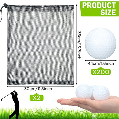 Yunsailing 200 Pcs Plastic Practice Golf Balls Limited Flight Training Golf Balls with 2 Mesh Bags for Indoor Outdoor Backyard Driving Range(White)