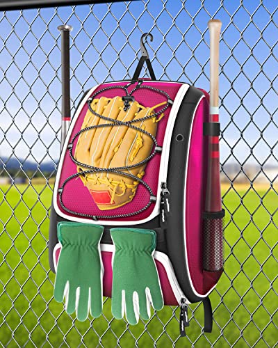 BROTOU Baseball Bag, Softball Bag for Baseballgear & T-Ball Bat, Baseball Backpack with Shoes Compartment for Men/Women - color: Pink