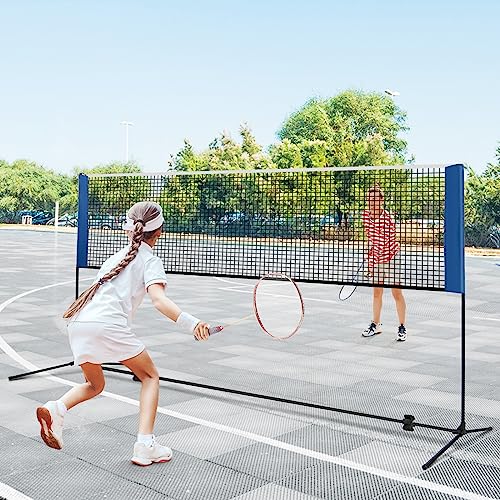 Goplus Portable Badminton Net Set, 10FT/ 14FT Volleyball Pickleball Net with 2.7FT-5FT Adjustable Height, 2 Shuttlecocks, Carrying Bag for Backyards, Beach, Driveway, Family Outdoor Game - size: 10 FT