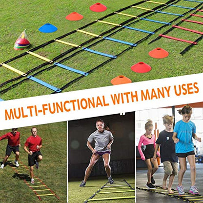 Life Speed and Agile Training Equipment Kit, 19Ft Flat Ladder + 10pcs Disc Cones for Athletic Training Equipment(red)