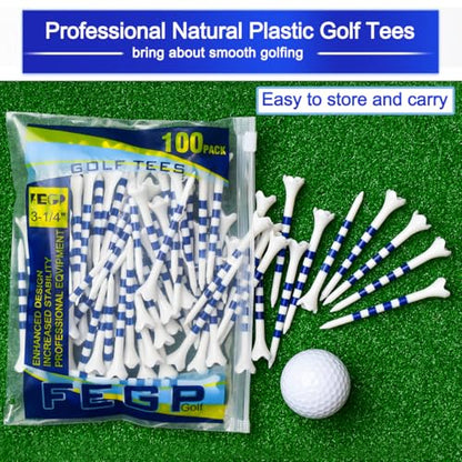 Golf Tees3 1/4" -100 Pack, Plastic Golf tees 3 1/4 inch 4-Prong Long Plastic Tees – Reduce Friction&Side Spin,Enhanced Durability & Stability,Also able to Work with a Variety of Drivers, hybrids.