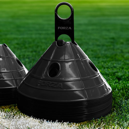 FORZA Soccer SuperCone Training Marker Domes [20 Pack] | Jumbo 5.5in Cones for Speed & Agility Training | Heavy-Duty Weatherproof PVC Options - color: Black