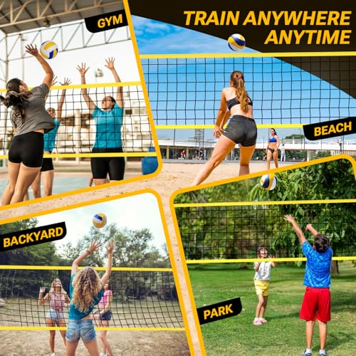 Dimples Excel 12x8 FT Professional Portable Volleyball Net Set with 4 Adjustable Height Levels (5.05–8 FT), Includes Volleyball, Pump, Carry Bag and Sandbags for Indoor/Outdoor Training