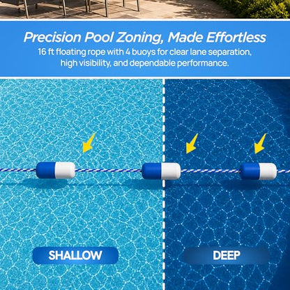 Fibropool Safety Rope with Floats, Pre-Assembled Divider Buoy with Hooks