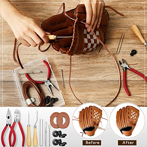 Glove Relacing Kit for Baseball or Softball Mitts Baseball Care Kit Include 2 Strips 78.74 inch Lace Drawstring Threader 4 Glove Locks 5 Lacing Tools with Box