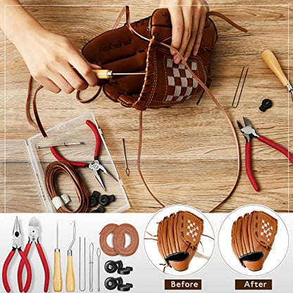Glove Relacing Kit for Baseball or Softball Mitts Baseball Care Kit Include 2 Strips 78.74 inch Lace Drawstring Threader 4 Glove Locks 5 Lacing Tools with Box