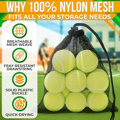 Jambala Mesh Drawstring Bags, 5 Pcs, 11 x 7 Inch - Nylon Net Bags for Swim Gear, Golf Balls, Tennis Balls, Gym Items, and Beach Essentials
