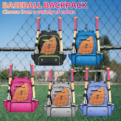MATEIN Baseball Bat Bag for 4 Bats with Ball Pocket, Lightweight Youth Baseball Backpack with Shoe Compartment, Large Capacity Softball Equipment Bag with Fence Hook for TBall Gear, Helmet, Glove - color: Black