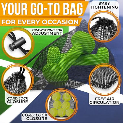 5Pcs Small Mesh Bags Drawstring Black Nylon – 11.8x7.48" Secure Cinch-Top, Mesh Bag for Tennis, Pickleball, Golf, Travel, Beach, Sports Equipment, and Mushroom Foraging – Quick-Dry and Tear-Resistant