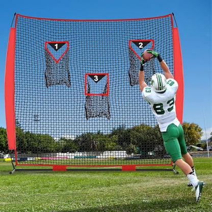 Football Throwing Net - Heavy-Duty Portable Nylon Net with 3 Target Pockets - 6x6FT Football Goal Practice - Youth Quarterback Training Field & Home Backyard