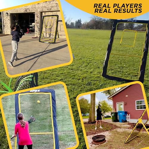Apex Sports Professional Lacrosse Rebounder Volleyball Rebounder (4x7 Feet) - Adjustable 5 Angles, Soccer and Baseball Rebounder Practice Net with Precision Target Strip, Sturdy Frame