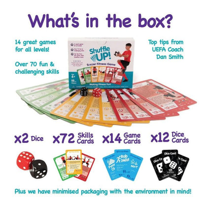 Shuffle Up Soccer Card Games - 70+ Fun & Active Skills Cards for Kids, Fitness Cards Develop Fundamentals, Stamina & Strength, Easy to Play for Kids | Multiple Skills Level Card Include 2 Dices - style: Soccer Card Games