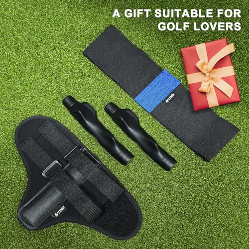 Right Hand Golf Grip Trainer 2 Pack with Arm Band & Wrist Strap, Golf Training Aid Kit, Grip Trainer Golf Club to Correct Hand Position and Develop Muscle Memory