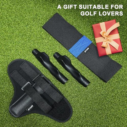 Right Hand Golf Grip Trainer 2 Pack with Arm Band & Wrist Strap, Golf Training Aid Kit, Grip Trainer Golf Club to Correct Hand Position and Develop Muscle Memory