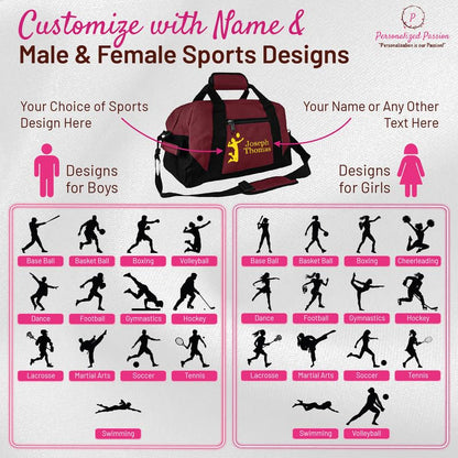 14” Small Sports Duffel Bags for Kids - Waterproof Travel Duffle with Name & Dance Design - Black Two-Toned Kids Weekender Bag for Boys and Girls - color: Black, style: Dance