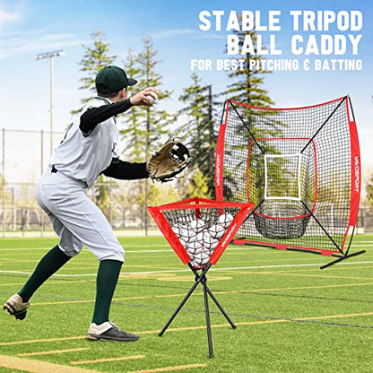 VAVOSPORT 7x7' Baseball Net Set - Portable Softball & Baseball Net, Batting Tee, Ball Caddy, Strike Zone, Training Equipment for Youth Practice