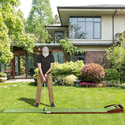 Goplus Golf Putting Mat, 10FT Putting Green Practice Training Aid with 2 Holes/3 Holes, Auto Ball Return, 3 Golf Balls, Training Mini Games for Indoor Outdoor Home Office Golfers Men Women - style: 2 Holes