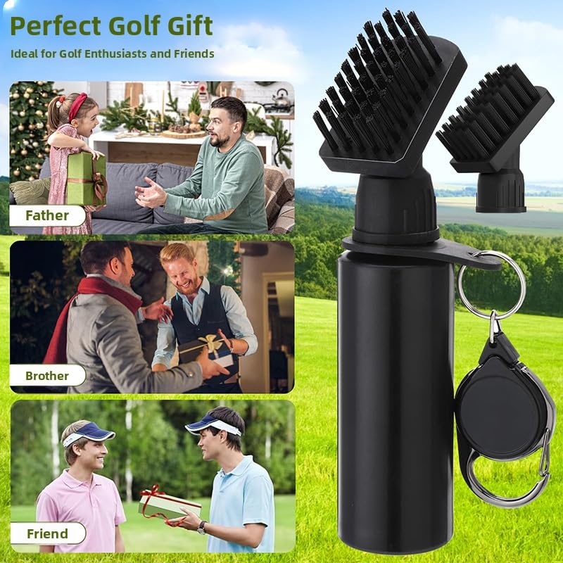 Golf Club Brush Cleaner – Perfect Christmas Gift for Golf Lovers, Essential Golf Accessories for Men with Built-in Water Bottle – 7.5” Portable Golf Cleaning Tool