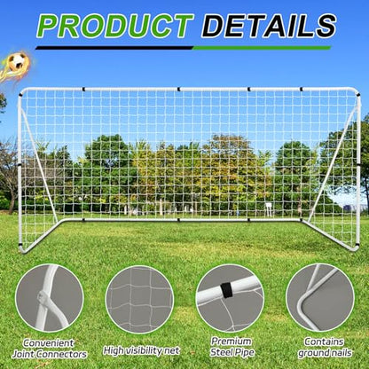 Liliful 12 x 6/10 x 6.5/8 x 5 ft Soccer Goal for Backyard Portable Soccer Net and Steel Weatherproof Frame Folding Goals with 6 Ground Stakes for Adults Youth Outdoor Training Competition