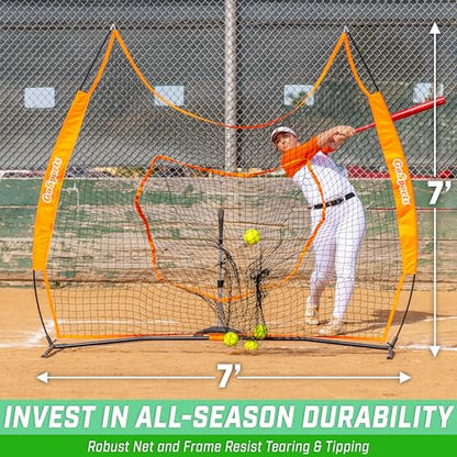 GoSports 7 x 7 ft Baseball & Softball Nets - Available in Team Colors - Batting & Pitching Net with Strike Zone - color: Orange