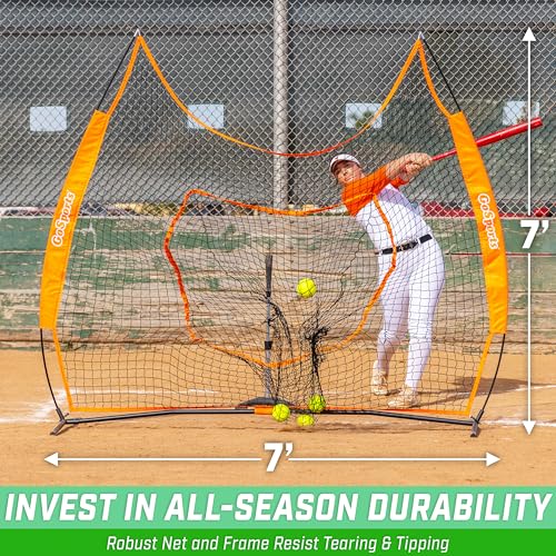 GoSports 7 x 7 ft Baseball & Softball Nets - Available in Team Colors - Batting & Pitching Net with Strike Zone