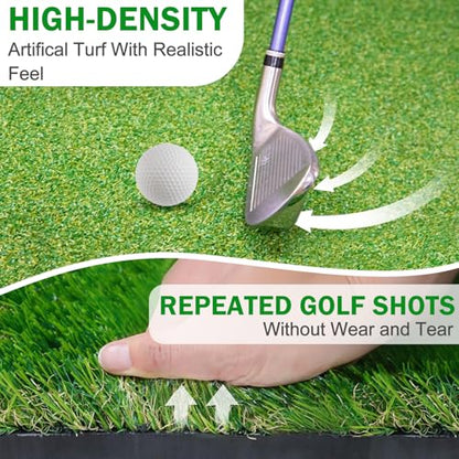 5x4ft Golf Hitting Mat, Professional Practice Turf for Indoor & Outdoor Use, Shock Absorption EVA Base, Integrated Ball Tray or Dual-Turf Design, Portable Carrying Strap
