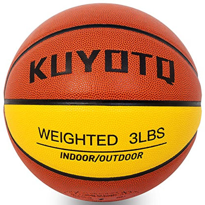 KUYOTQ 3LBS/3.3LBS/2.2LBS Weighted Heavy Training Basketball 29.5/28.5" in and Outdoor Improving Handling Dribbling Passing Rebounding Skill Composite Size 7/6 Weighted Training Basketball Equipment - color: Brown+Yellow, size: Size 7 Adult - 29.5"-3LBS