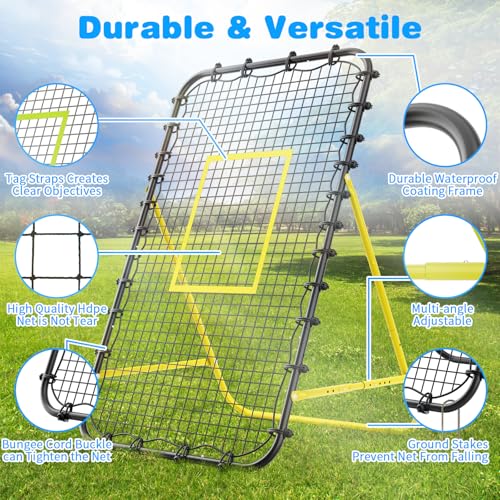 Adjustable Volleyball Rebounder Net 7x4 FT - Ultimate Training Equipment for Volleyball & Lacrosse Enhanced Bouncing System for Volleying, Bumping, and Spiking Drills - color: Black+Yellow