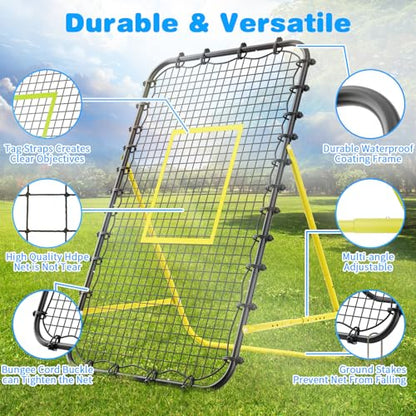 Adjustable Volleyball Rebounder Net 7x4 FT - Ultimate Training Equipment for Volleyball & Lacrosse Enhanced Bouncing System for Volleying, Bumping, and Spiking Drills - color: Black+Yellow