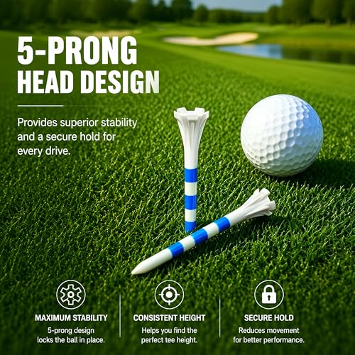 CHAMPKEY Professional 170 Pack 5-Prong Plastic Golf Tees 3 Sizes Assorted Pack - 100 Pcs 3-1/4" with 40 Pcs 2-3/4" and 30Pcs 1-1/2" Golf Tees Plastic