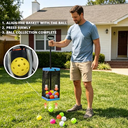 Tennis Ball Hopper, Holds 40+ Pickleballs or 50+ Tennis Balls, Lightweight Durable Steel Frame, Portable Adjustable Ball Picker（Excluding Ball） - color: Blue
