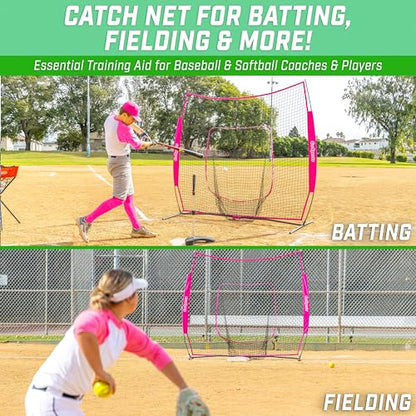 GoSports 7 x 7 ft Baseball & Softball Nets - Available in Team Colors - Batting & Pitching Net with Strike Zone - color: Pink