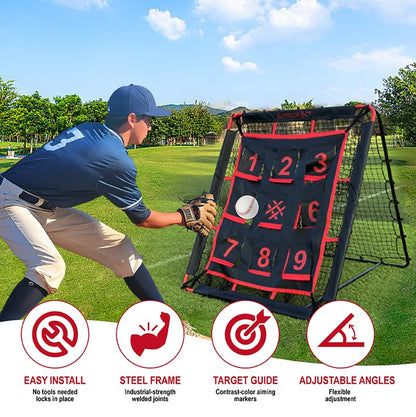 5x4FT Baseball Rebounder Net for Pitching and Batting Training – Multi-Sport Pitch Back Bounce Net – Softball, Soccer & Basketball Training Equipment for Kids and Adults