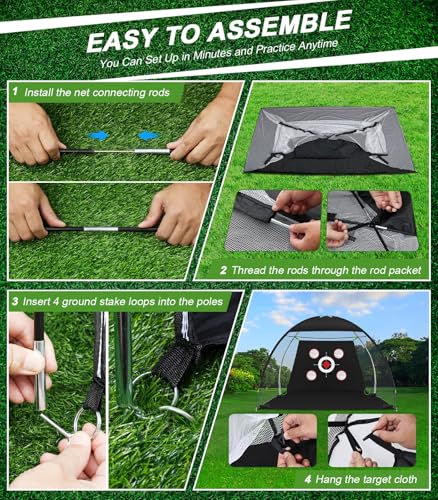 Golf Net, 10x7FT Golf Practice Net with Tri-Turf Mat for Outdoor Indoor, All-in-One Golf Hitting Aid Nets for Backyard Training Driving Chipping Swing, Gifts for Men/Him/Dad/Golfer